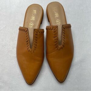 Mi.Mi size 7.5 shoes 1" flats slides mules Sophia Camel color all leather